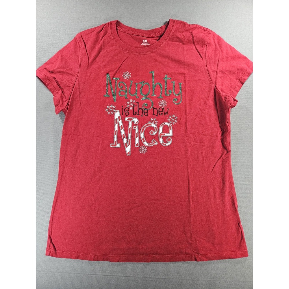 Faded Glory Red Naughty Is The New Nice Christmas Graphic Tee Women XL